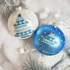 KAEMINGK Lot de 6 boules de Noël en verre (D80 mm) Sapin nordique Bleu Ciel Clearance