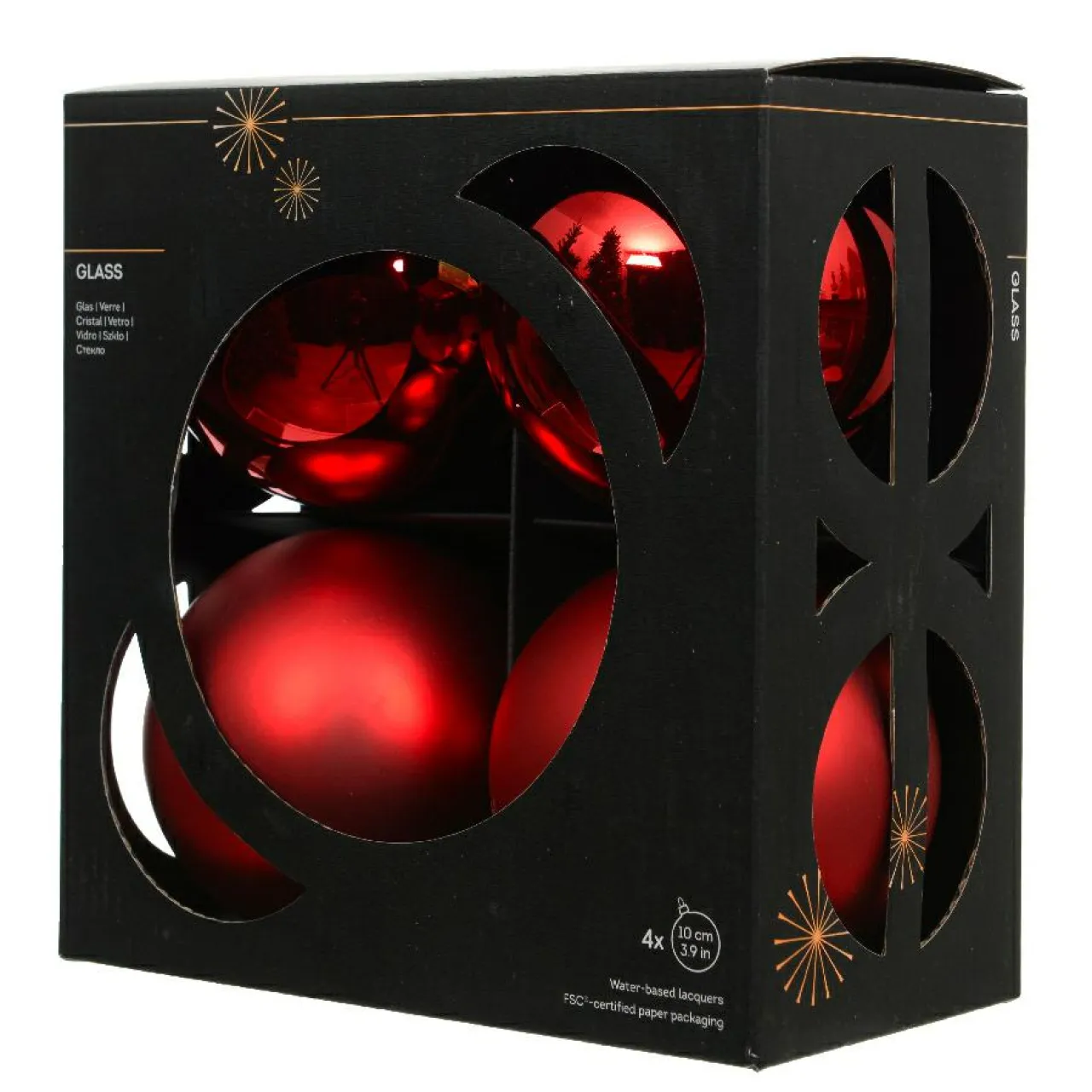 KAEMINGK Lot de 4 boules de Noël en verre (D100 mm) Boréal Rouge New