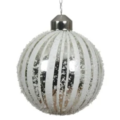 KAEMINGK Lot de 3 boules de Noël en verre (D80 mm) Neige et argent Blanc Discount