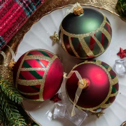 KAEMINGK Lot de 6 boules de Noël en verre (D80 mm) Carreaux Vert et Rouge New