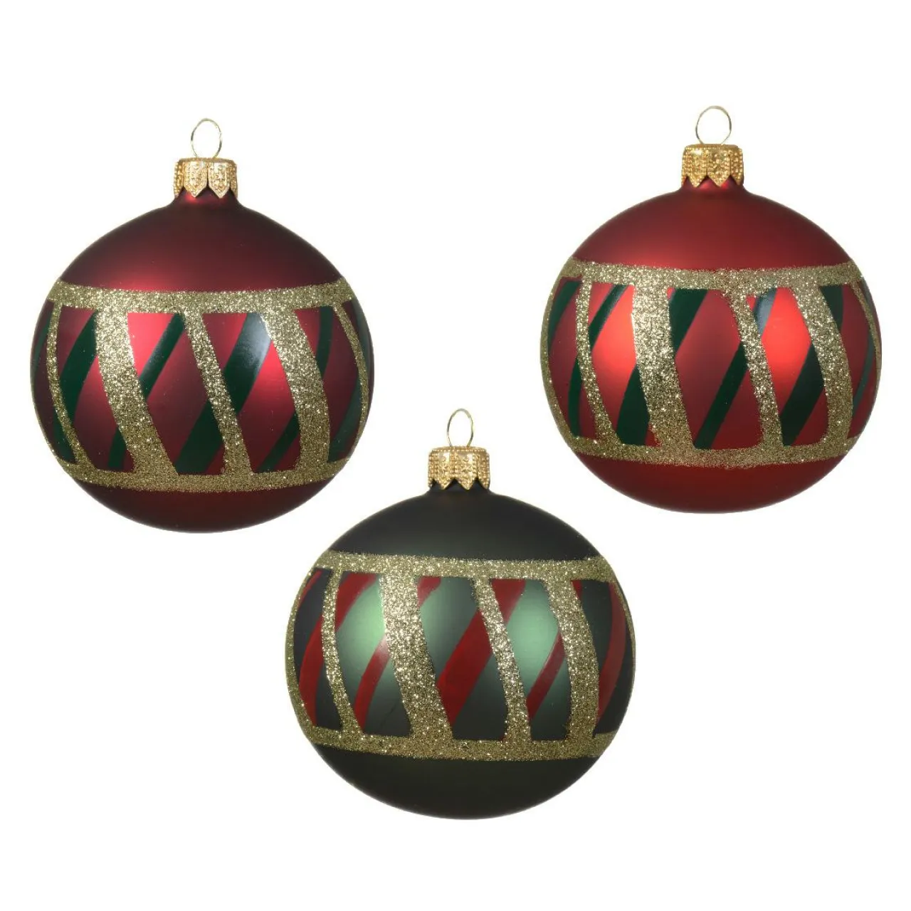 KAEMINGK Lot de 6 boules de Noël en verre (D80 mm) Carreaux Vert et Rouge New