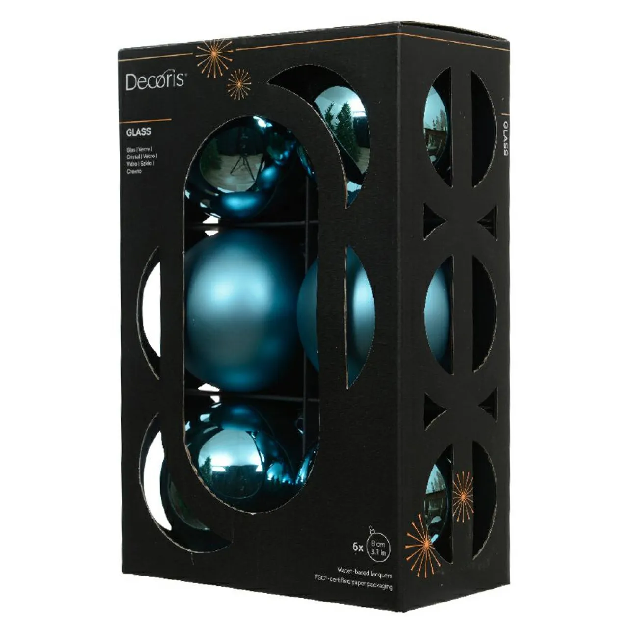 KAEMINGK Lot de 6 boules de Noël en verre (D80 mm) Boréal Bleu pétillant Hot