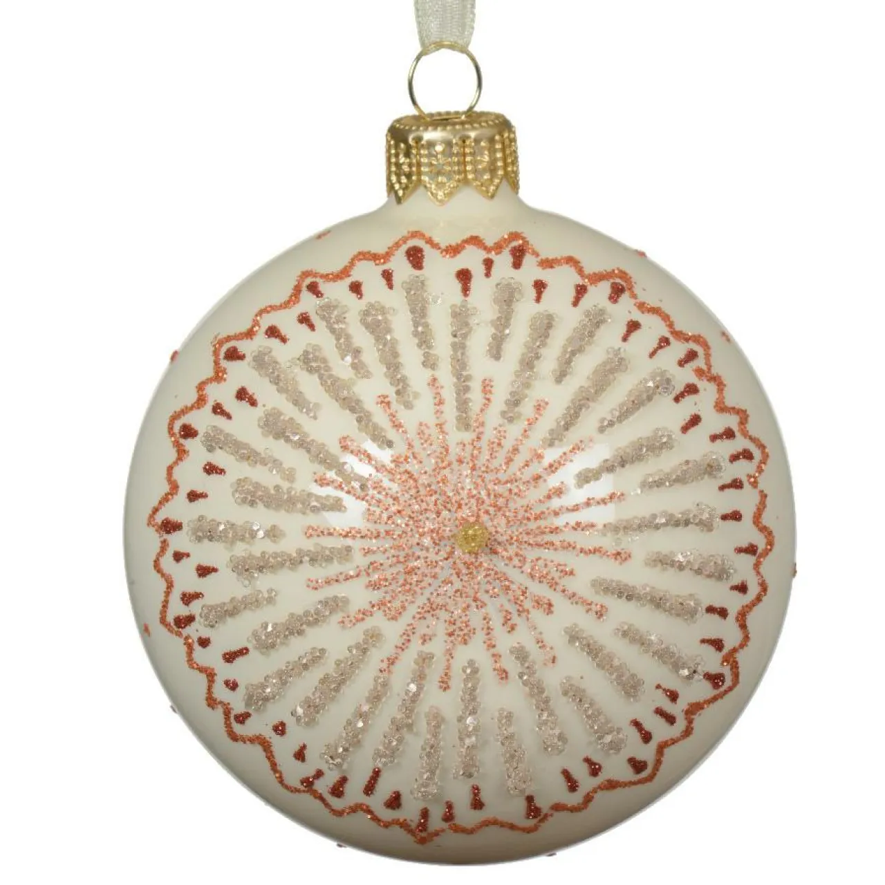 KAEMINGK Lot de 6 boules de Noël en verre (D80 mm) Médaillon étoilé Blanc laine Clearance