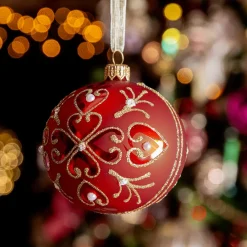 KAEMINGK Lot de 6 boules de Noël en verre (D80 mm) Baroque Rouge Hot
