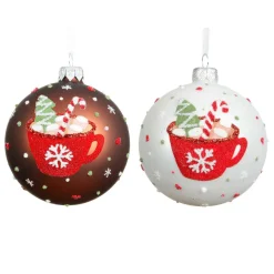 KAEMINGK Lot de 6 boules de Noël en verre (D80 mm) Chocolat chaud et brun café Blanc Sale