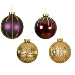 KAEMINGK Lot de 12 boules de Noël en verre (D80 mm) Shine Glam et figue Or New