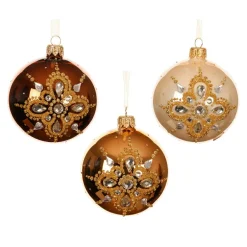 KAEMINGK Lot de 6 boules de Noël en verre (D80 mm) Diamant de prestige Perle, Cognac et Brun café Hot