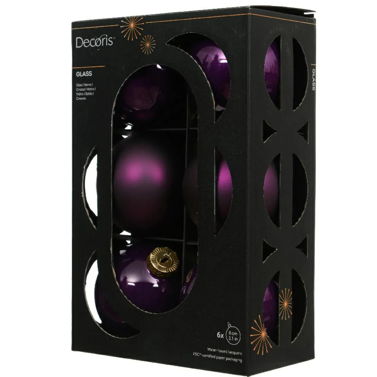 KAEMINGK Lot de 6 boules de Noël en verre (D80 mm) Boréal Figue Violet