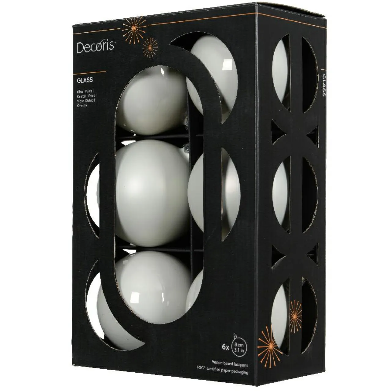 KAEMINGK Lot de 6 boules de Noël en verre (D80 mm) Boréal Blanc Outlet