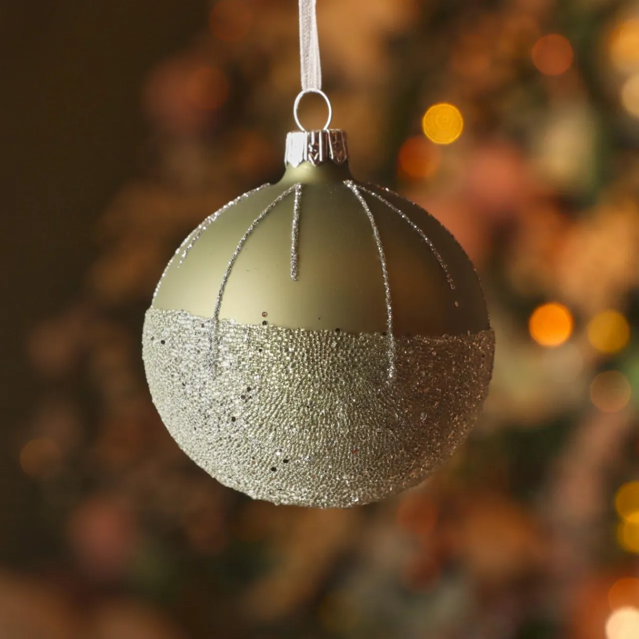 KAEMINGK Lot de 6 boules de Noël en verre (D80 mm) Ballotine Vert romarin New
