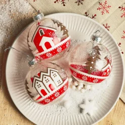 KAEMINGK Lot de 12 boules de Noël en verre (D80 mm) Villages enneigés et blanc Rouge Clearance