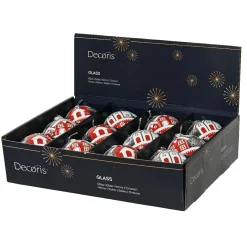 KAEMINGK Lot de 12 boules de Noël en verre (D80 mm) Villages enneigés et blanc Rouge Clearance