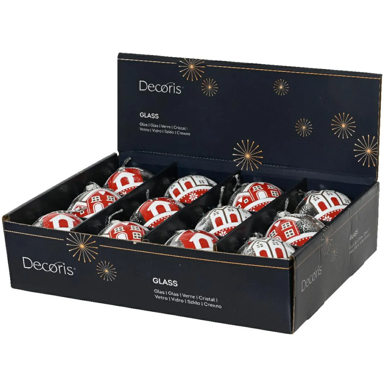 KAEMINGK Lot de 12 boules de Noël en verre (D80 mm) Villages enneigés et blanc Rouge Clearance