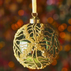 KAEMINGK Lot de 3 boules de Noël en verre (D80 mm) Shiny sequins Vert sapin