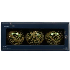 KAEMINGK Lot de 3 boules de Noël en verre (D80 mm) Shiny sequins Vert sapin