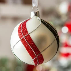 KAEMINGK Lot de 6 boules de Noël en verre (D80 mm) Torsades Carreaux d'hiver Blanc Best