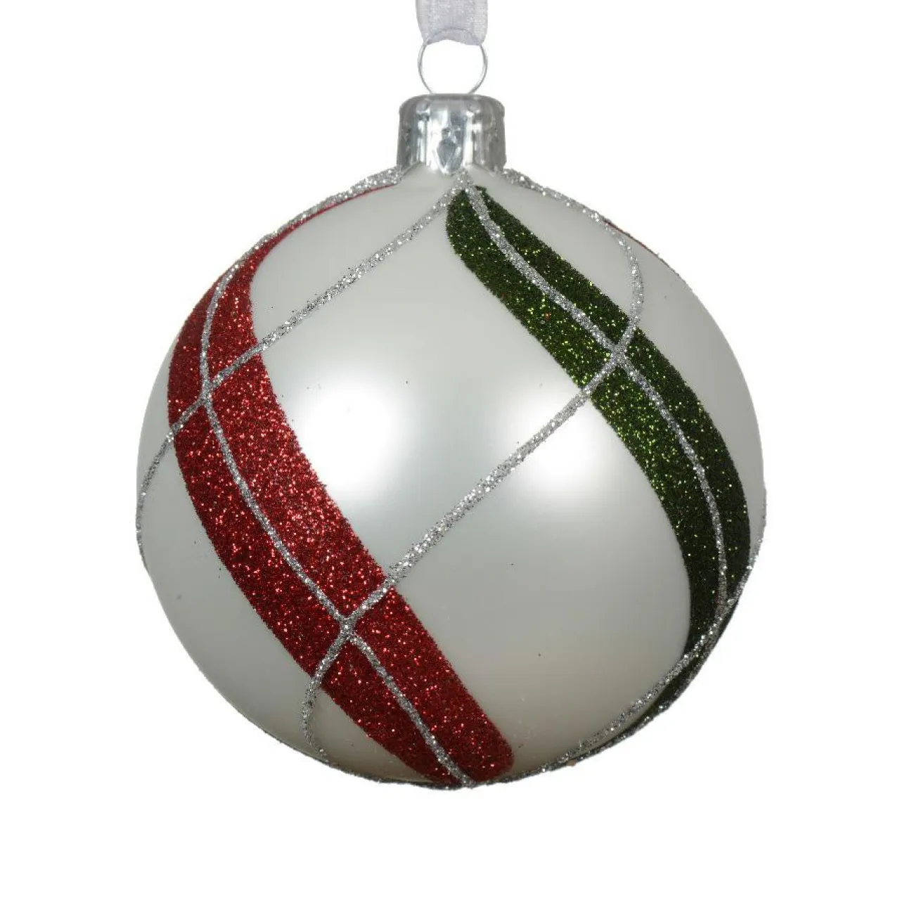 KAEMINGK Lot de 6 boules de Noël en verre (D80 mm) Torsades Carreaux d'hiver Blanc Best