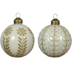 KAEMINGK Lot de 12 boules de Noël en verre (D80 mm) Ornements et or Blanc laine