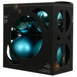 KAEMINGK Lot de 4 Boules de Noël en verre (D100 mm) Boréal Bleu pétillant Best