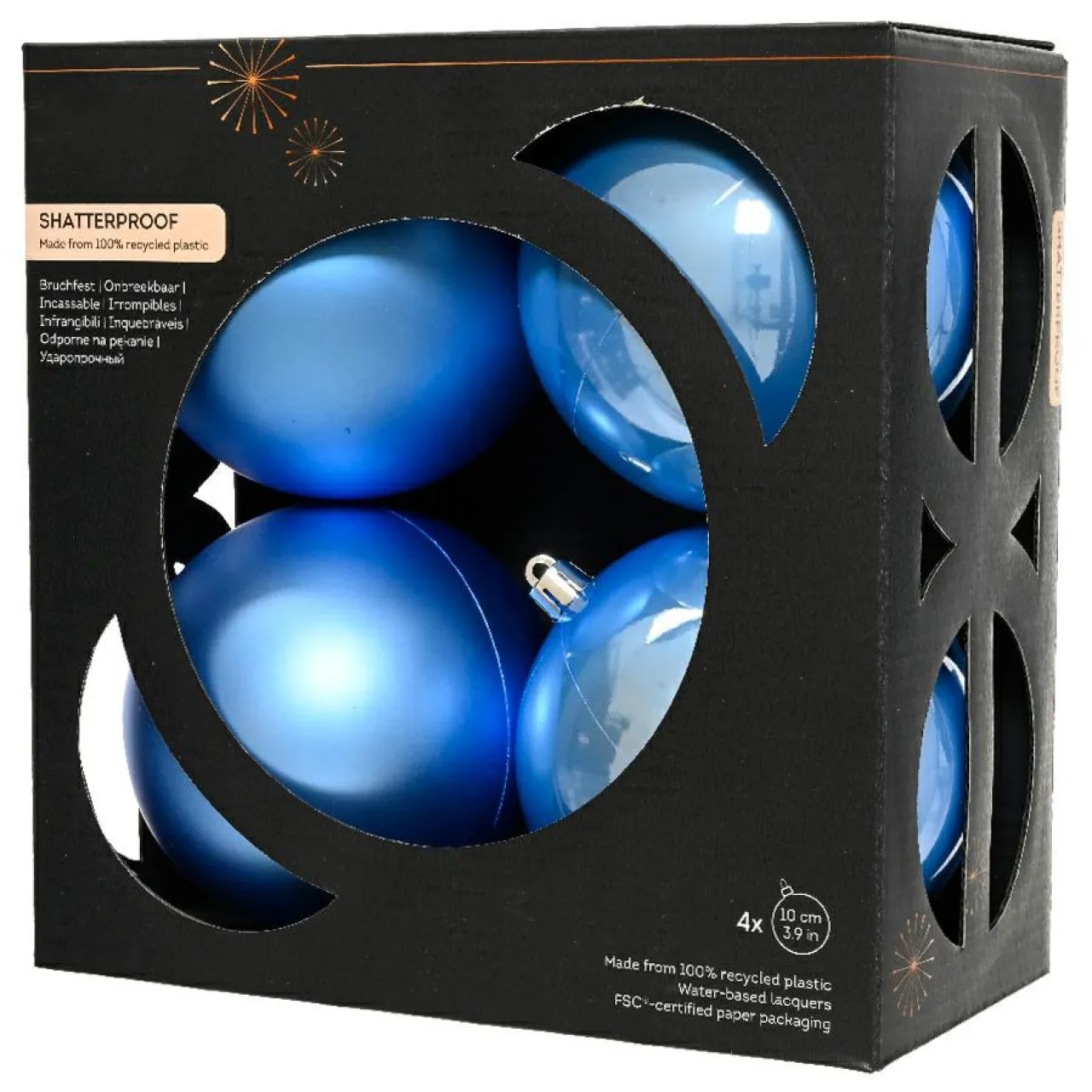 KAEMINGK Lot de 4 boules de Noël unies (D100 mm) Aravis Bleu Ciel
