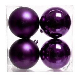 KAEMINGK Lot de 4 boules de Noël unies (D100 mm) Aravis Figue Violet Clearance