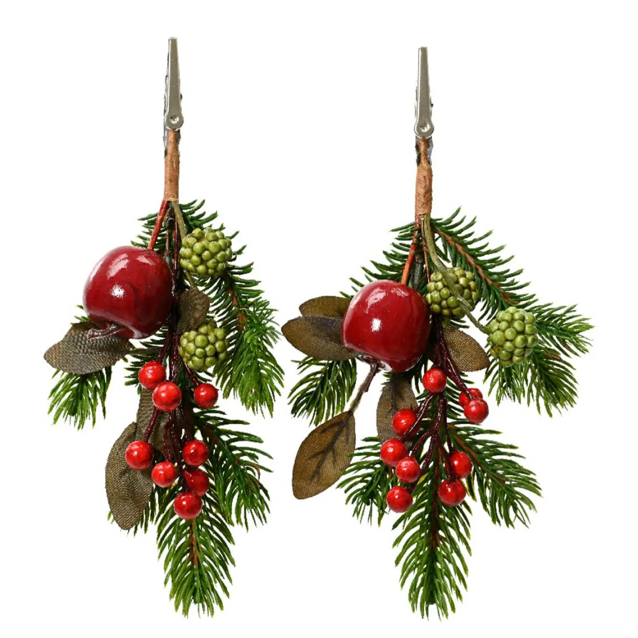 KAEMINGK Lot de 2 branches de sapin (H22 cm) Pommes sucrées Rouge New