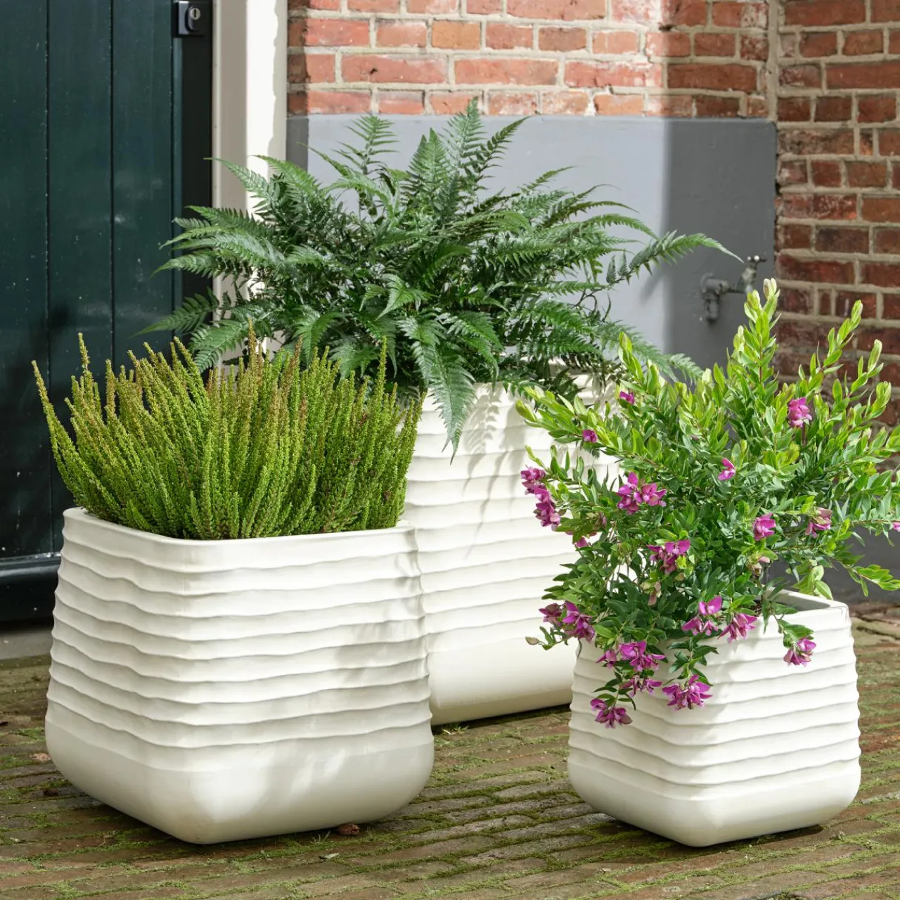 EMINZA Lot de 3 cache-pots d'extérieur carrés (H49-37-27 cm) Jamie Blanc Clearance