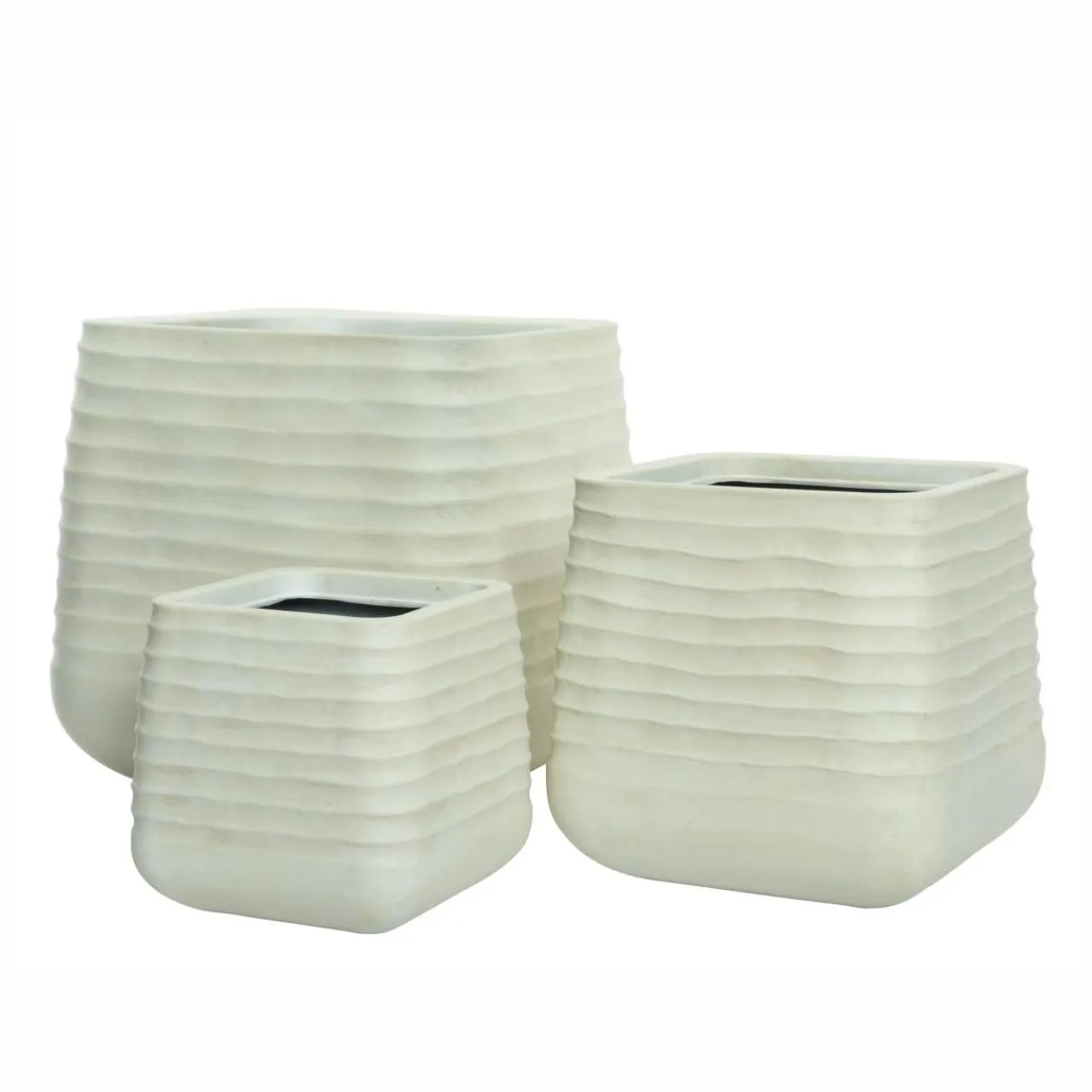 EMINZA Lot de 3 cache-pots d'extérieur carrés (H49-37-27 cm) Jamie Blanc Clearance