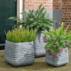 EMINZA Lot de 3 cache-pots d'extérieur carrés (H49-37-27 cm) Jamie Gris effet béton Gris ficelle Clearance