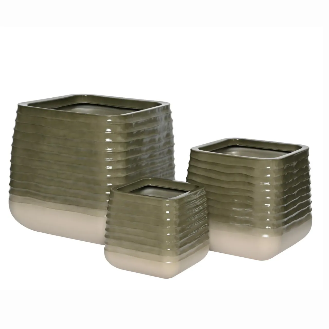 EMINZA Lot de 3 cache-pots d'extérieur carrés (H49-37-27 cm) Jamie Gris et Beige Online