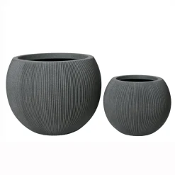 EMINZA Lot de 2 cache-pots d'extérieur ronds (H41-30 cm) Lennox strié Gris Anthracite