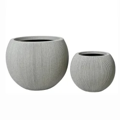EMINZA Lot de 2 cache-pots d'extérieur ronds (H41-30 cm) Lennox strié Gris clair Hot