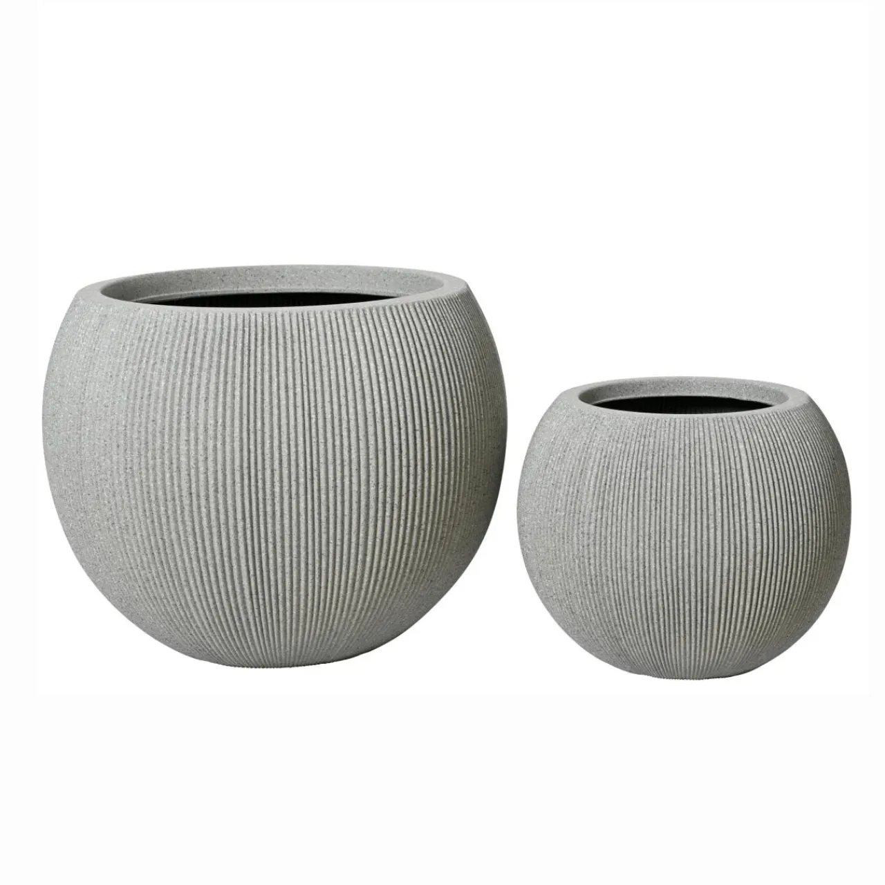 EMINZA Lot de 2 cache-pots d'extérieur ronds (H41-30 cm) Lennox strié Gris clair Hot