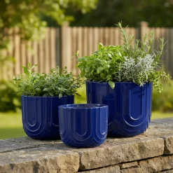 EMINZA Lot de 3 cache-pots d'extérieur ronds (H36-30-24 cm) Milo Bleu roi Outlet