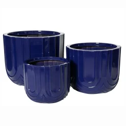 EMINZA Lot de 3 cache-pots d'extérieur ronds (H36-30-24 cm) Milo Bleu roi Outlet