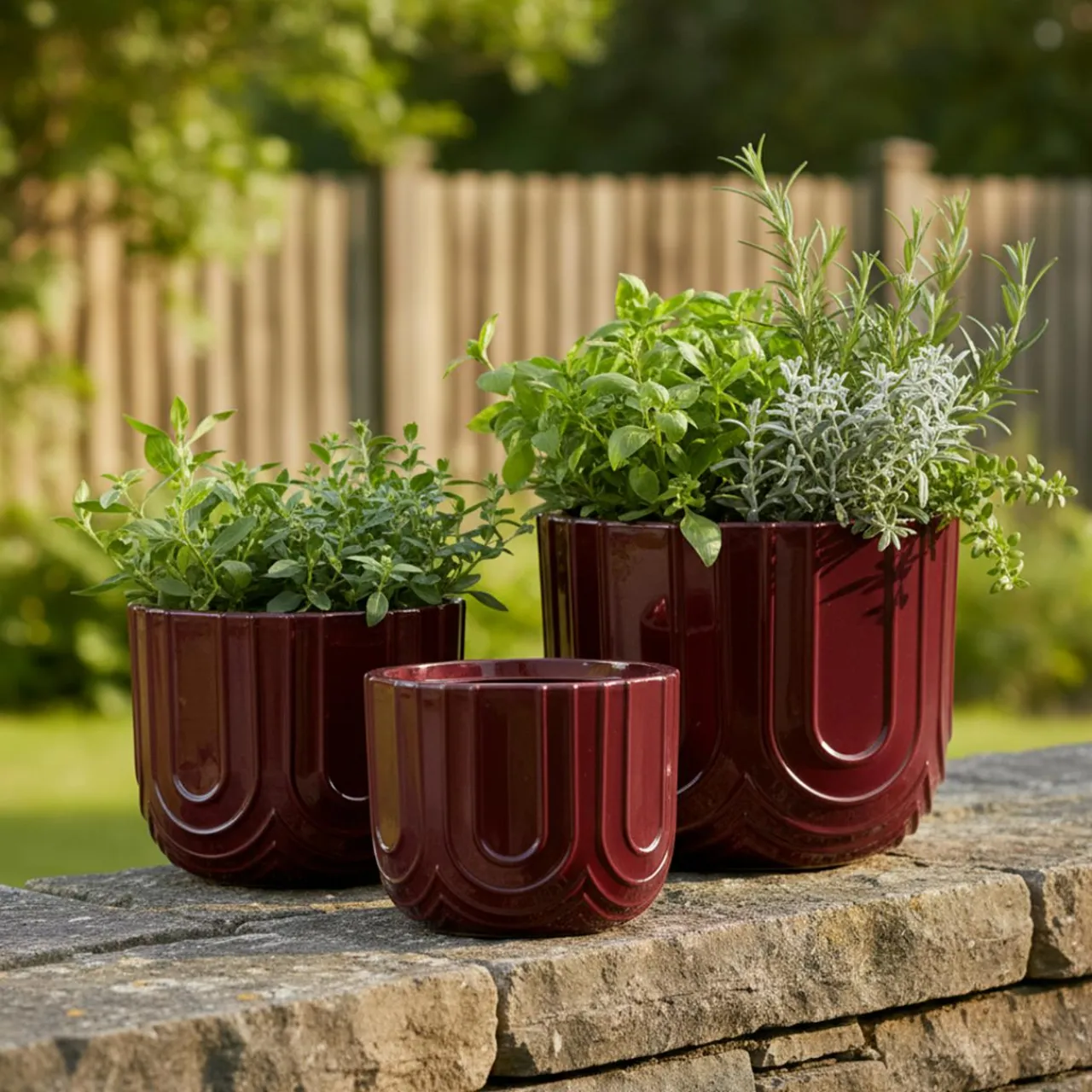 EMINZA Lot de 3 cache-pots d'extérieur ronds (H36-30-24 cm) Milo Bordeaux Outlet