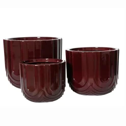EMINZA Lot de 3 cache-pots d'extérieur ronds (H36-30-24 cm) Milo Bordeaux Outlet