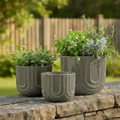 EMINZA Lot de 3 cache-pots d'extérieur ronds (H36-30-24 cm) Milo Gris