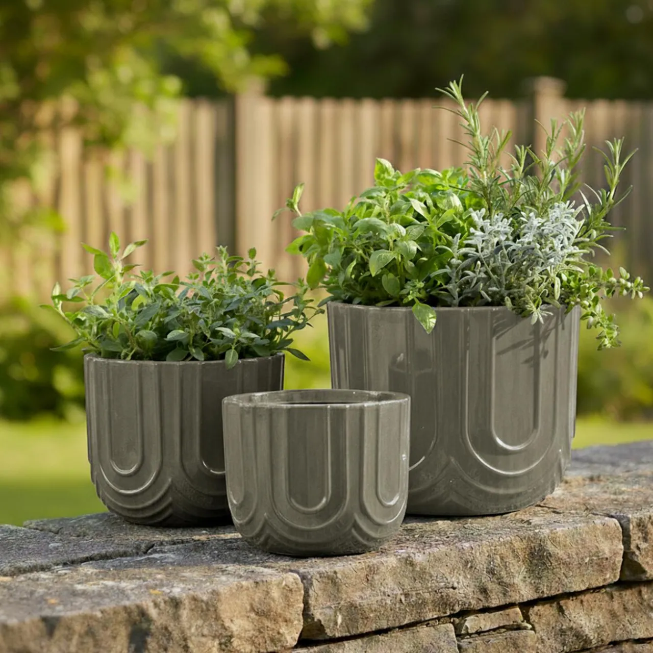 EMINZA Lot de 3 cache-pots d'extérieur ronds (H36-30-24 cm) Milo Gris