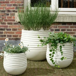 EMINZA Lot de 3 cache-pots d'extérieur ronds (H49-37-27 cm) Jamie Blanc New