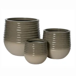 EMINZA Lot de 3 cache-pots d'extérieur ronds (H49-37-27 cm) Jamie Gris Outlet