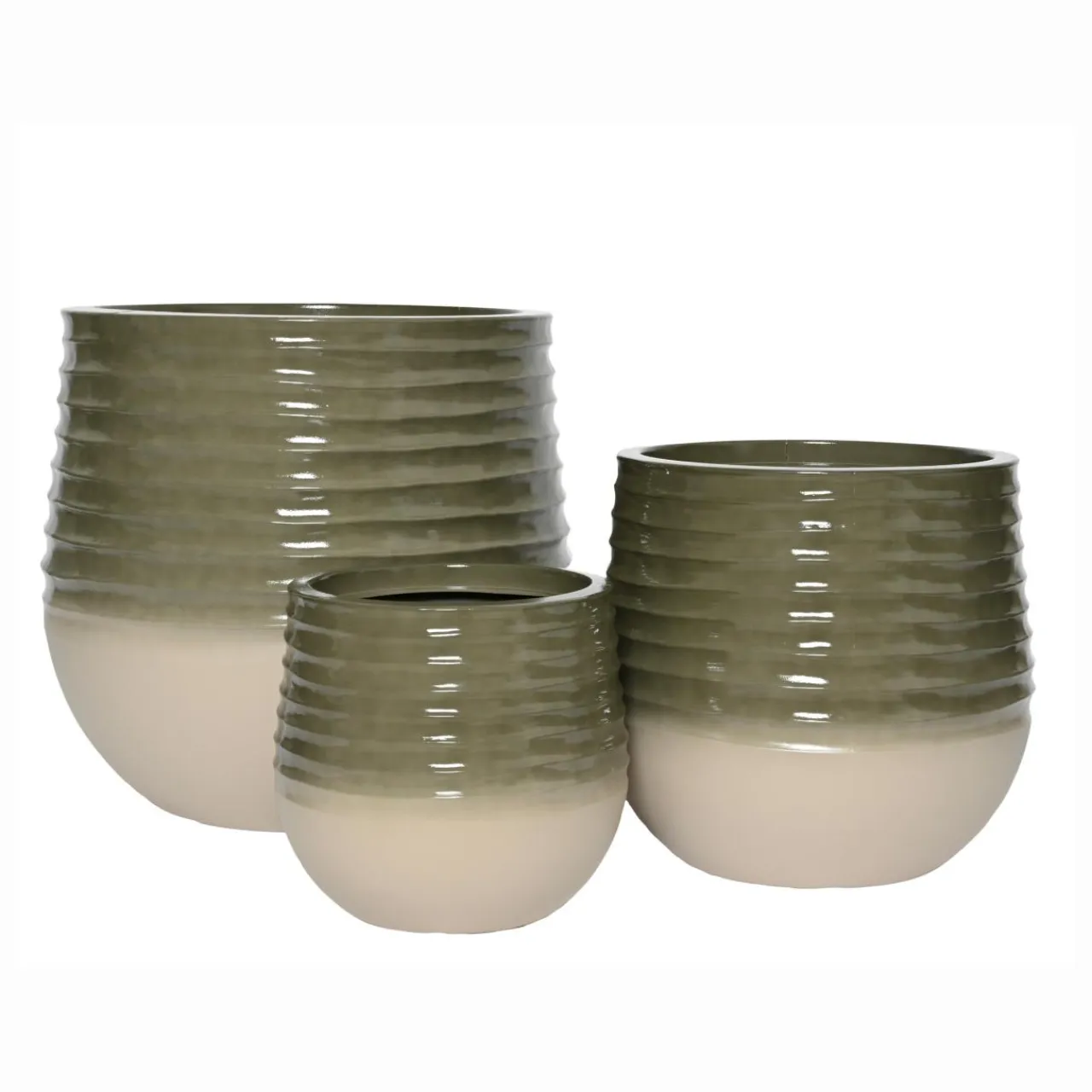 EMINZA Lot de 3 cache-pots d'extérieur ronds (H49-37-27 cm) Jamie Gris et Beige Best