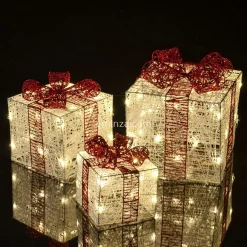 EMINZA Lot de 3 cadeaux lumineux 65 LED (H25 cm) Santa blanc et Blanc chaud New