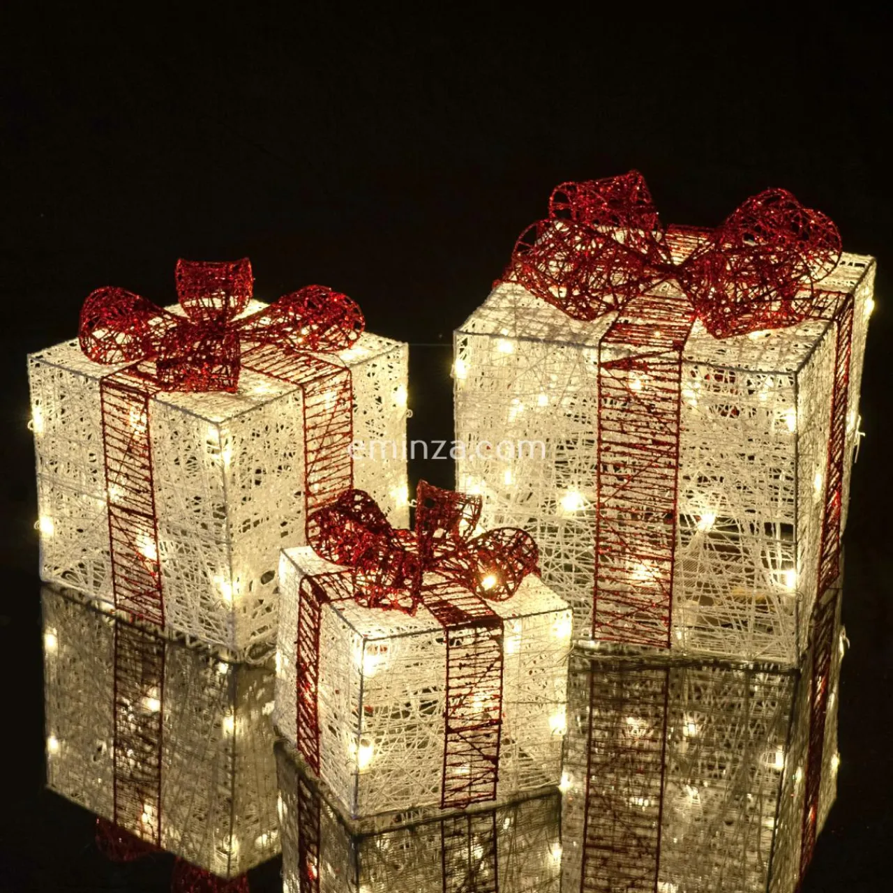 EMINZA Lot de 3 cadeaux lumineux 65 LED (H25 cm) Santa blanc et Blanc chaud New