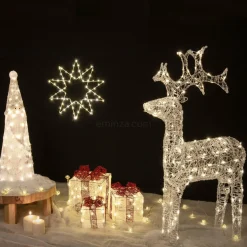 EMINZA Lot de 3 cadeaux lumineux 65 LED (H25 cm) Santa blanc et Blanc chaud New