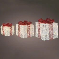 EMINZA Lot de 3 cadeaux lumineux 65 LED (H25 cm) Santa blanc et Blanc chaud New