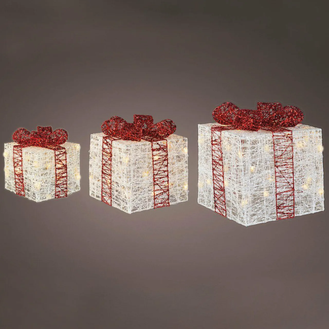 EMINZA Lot de 3 cadeaux lumineux 65 LED (H25 cm) Santa blanc et Blanc chaud New
