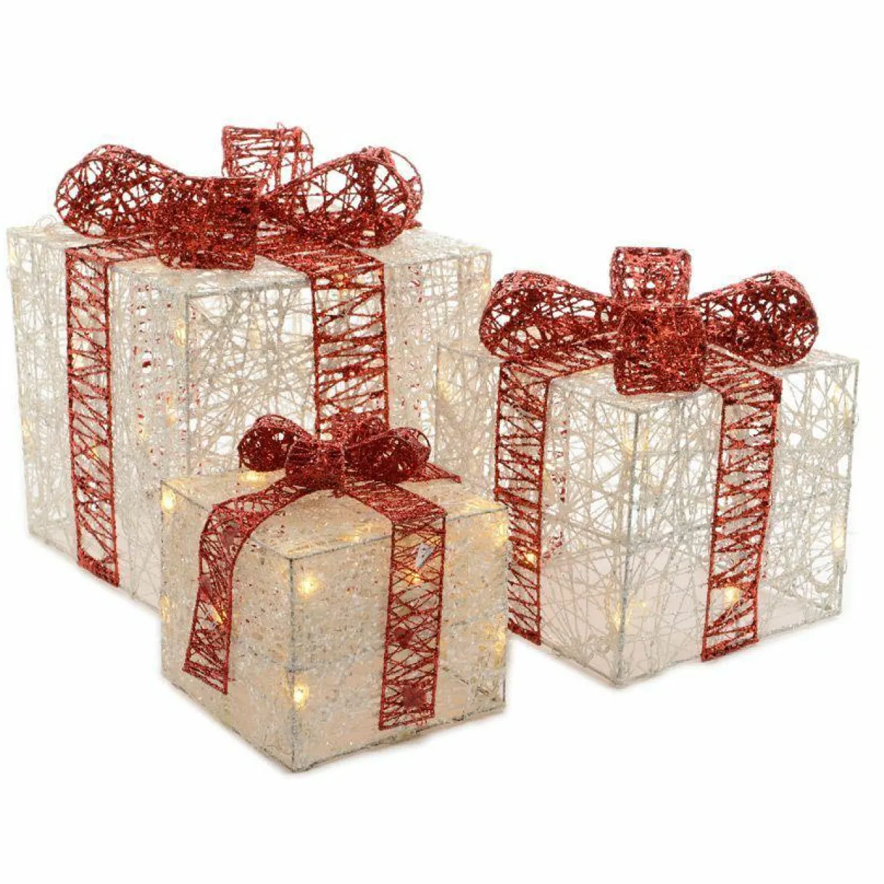 EMINZA Lot de 3 cadeaux lumineux 65 LED (H25 cm) Santa blanc et Blanc chaud New