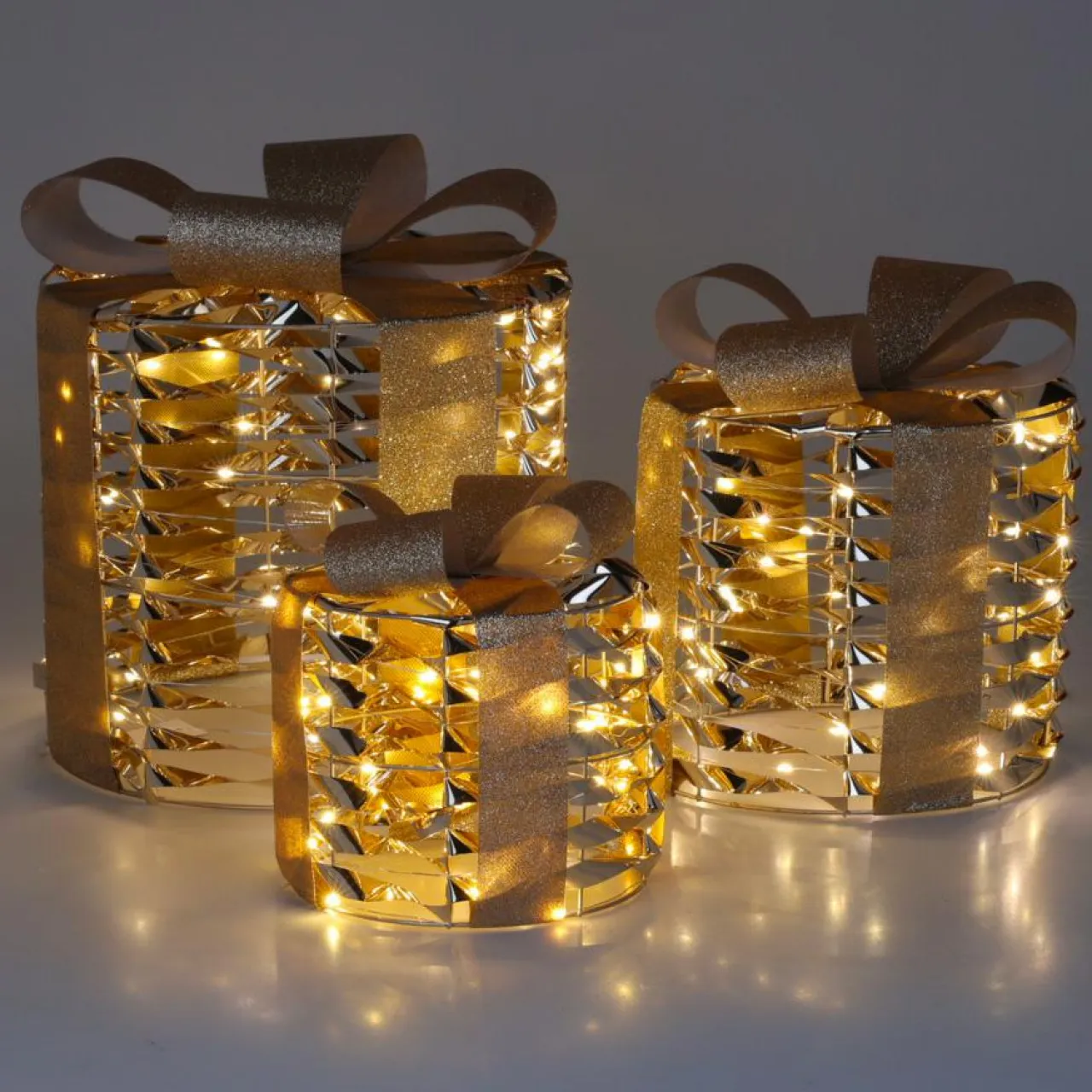 KOOPMAN Lot de 3 cadeaux lumineux 135 LED (H25 cm) Rond et chic Or Online