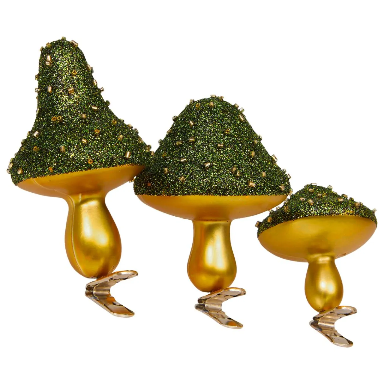 JJA Lot de 3 champignons sur pince (H10 cm) Paillettes de Noël Vert Hot